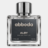 ABBODA ALBY 50ml Eau de Parfum in a clear glass bottle with a slate blue-gray label and silver round cap on a light neutral studio background.