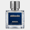 ABBODA BERGEN 50ml Eau de Parfum in a clear glass bottle with a deep blue label and silver round cap on a light neutral studio background.
